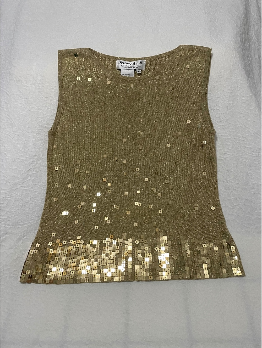 Joseph A. Gold Metallic Silk Sleeveless Top with Sequins Size XL